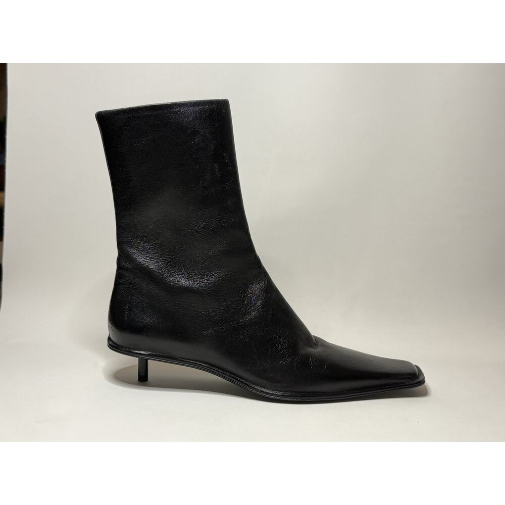 Jil Sander Black Leather Square Toe Kitten Heel Ankle Boots EU 36 US 6 $1530 NEW
